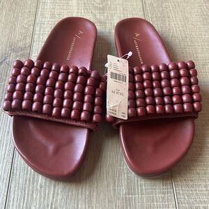 Anthropologie Beaded Slide Sandals Wine Burgundy NWOB US 7